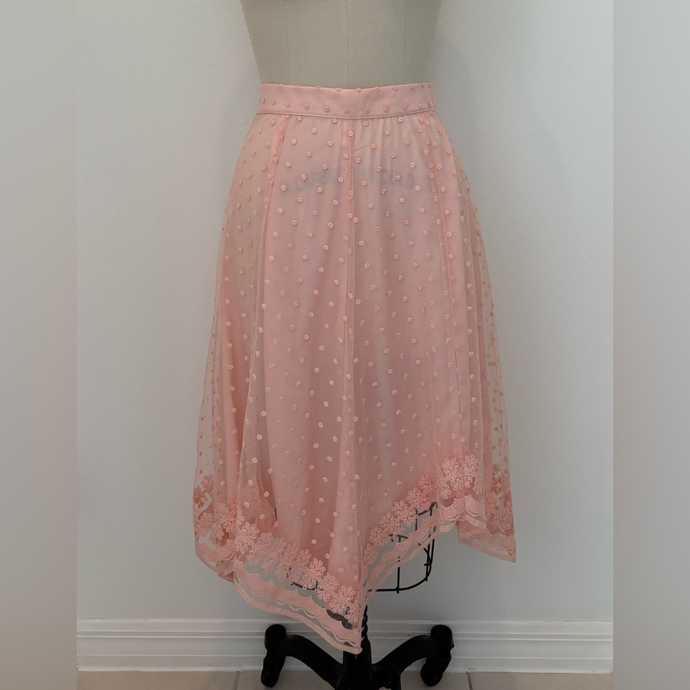 Eva Franco Leriel Skirt NWT Pink Blushing Dot Tulle Asymmetrical Hem Lined 8 - Picture 3 of 8